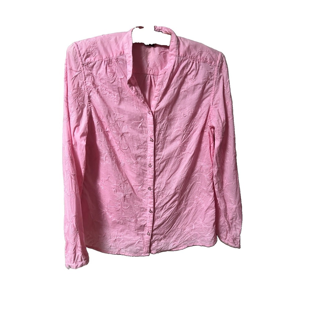 St. Tropez West  Womens SZ SM Pink Embroidered Button Shirt 36 Bust 23 Length